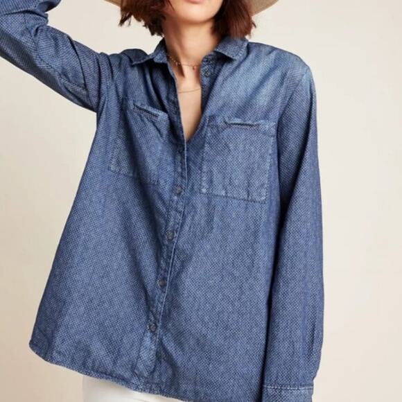 PILCRO AND THE LETTERPRESS ANTHRO Split Hem Denim Shirt S - Picture 1 of 12